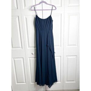 AMSALE Campbell Navy Blue Ruffle Chiffon Bridesmaid Maxi Dress Women's Size 4